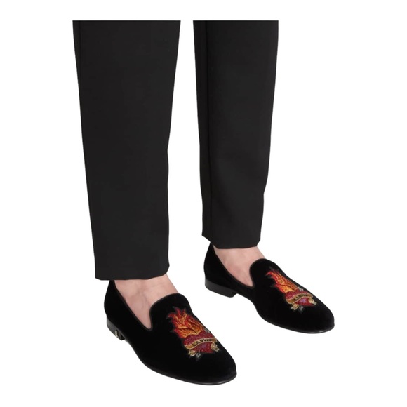 LANVIN Shoes Men's Size 12 Flaming Heart Leather & Velvet Smoking Loafers - Picture 9 of 9